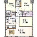 サーパス南千田橋　専有面積71.31㎡。3LDKの間取りです。(間取)