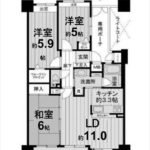 フローレンス上大須賀ターミナルスクエア　専有面積70.74㎡。3LDK+WICの間取りです。