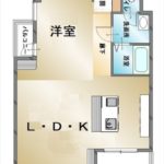 ルセアン千田町　専有面積46.85㎡。1LDKの間取りです。(間取)